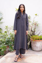 Manto Women's 2 Piece Black Solid Kalidaar Co-ord Set with Paneled Shirt and Loose Fit Trouser