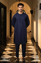 Manto Men's Midnight Blue Lucknow Style Collar Wash-n-Wear Kurta & Pajama Set