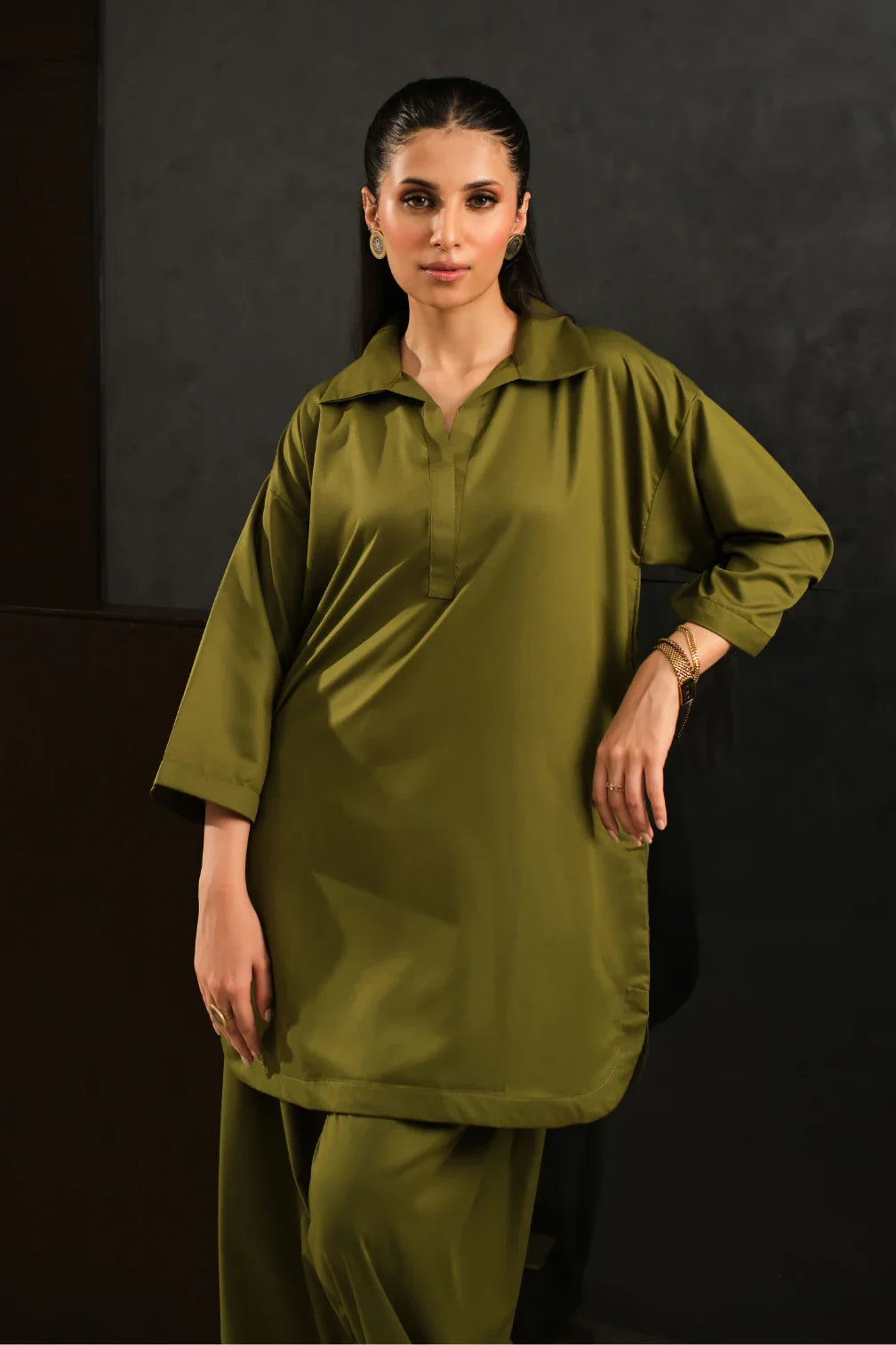 Manto Women's Ready to Wear 2-Piece Olive Green Co-Ord Set