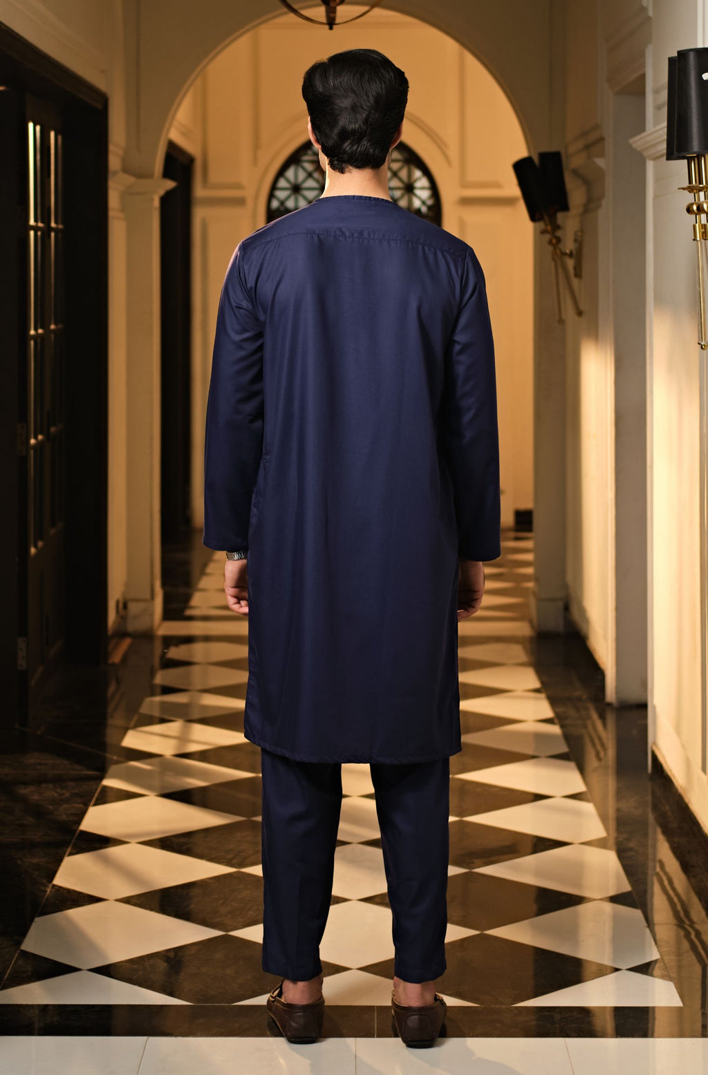 Manto Men's Midnight Blue Lucknow Style Collar Wash-n-Wear Kurta & Pajama Set