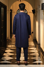 Manto Men's Midnight Blue Lucknow Style Collar Wash-n-Wear Kurta & Pajama Set