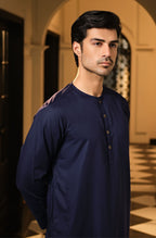 Manto Men's Midnight Blue Lucknow Style Collar Wash-n-Wear Kurta & Pajama Set