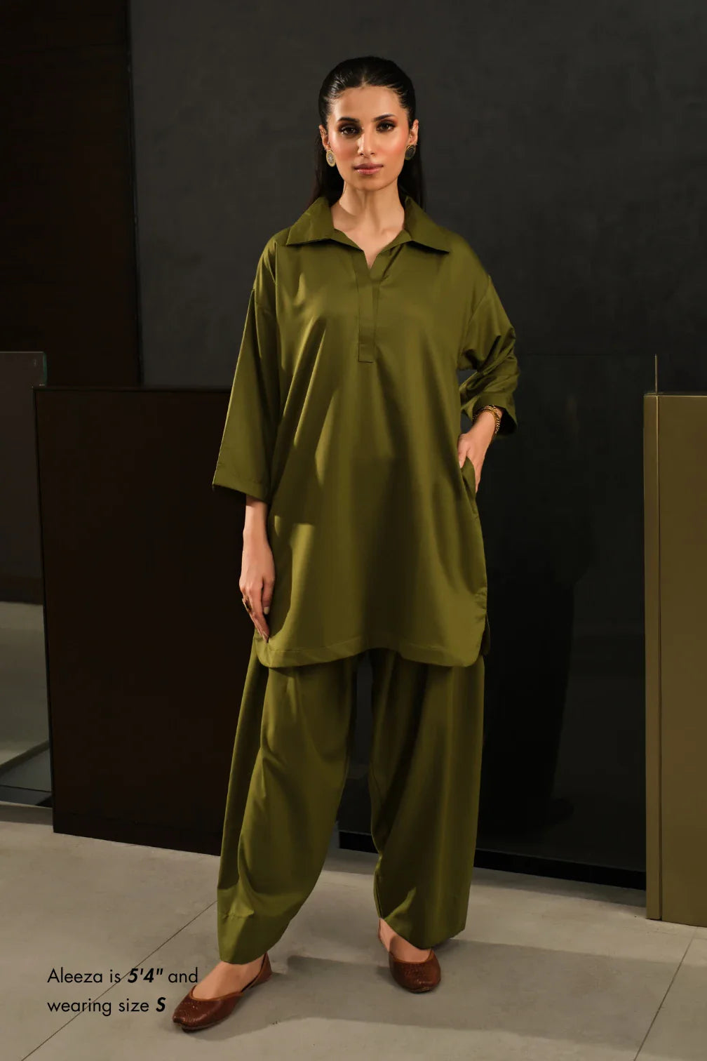Manto Women's Ready to Wear 2-Piece Olive Green Co-Ord Set
