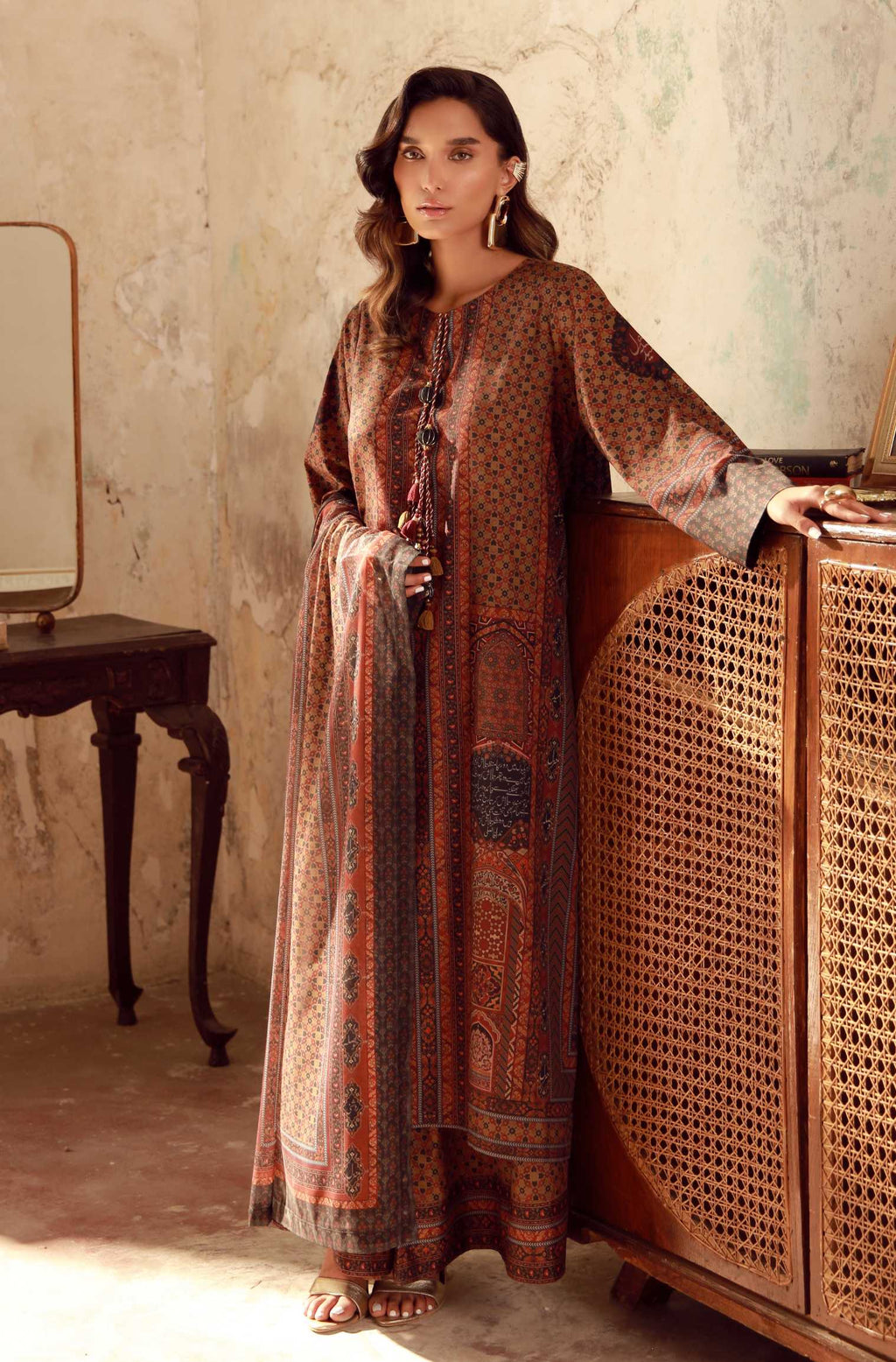 Manto Women's Ready to Wear 2 Piece Brown Co-Ord Set with Urdu Calligraphy