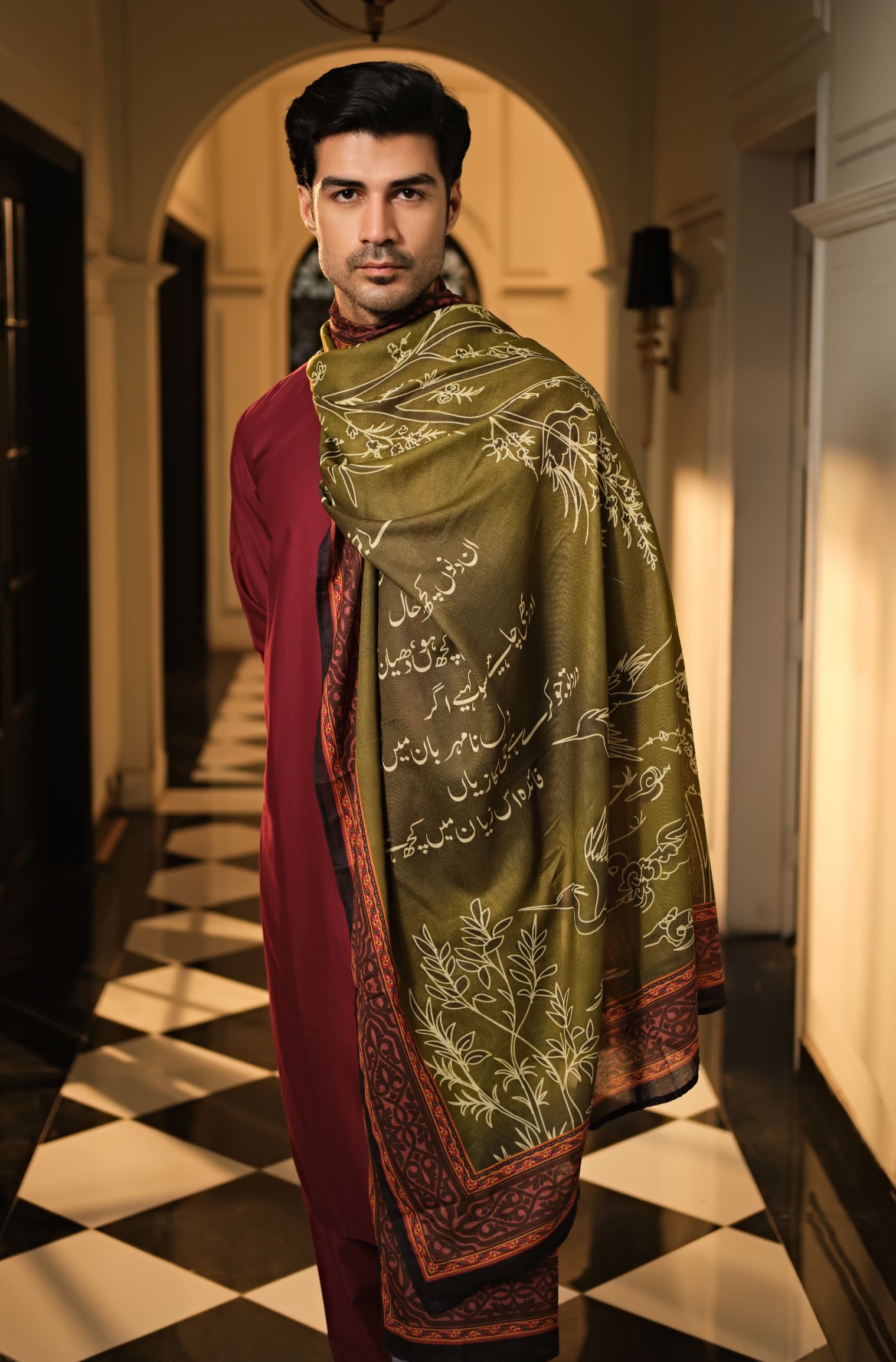 Manto's Unisex Green Gumaan Odhni with Urdu Calligraphy