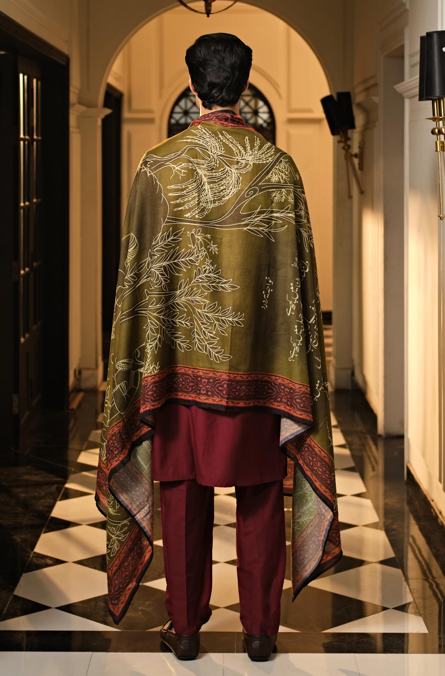 Manto's Unisex Green Gumaan Odhni with Urdu Calligraphy