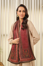 Manto Women's Rust Double Sided Silk Stole with Urdu Calligraphy