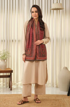 Manto Women's Rust Double Sided Silk Stole with Urdu Calligraphy