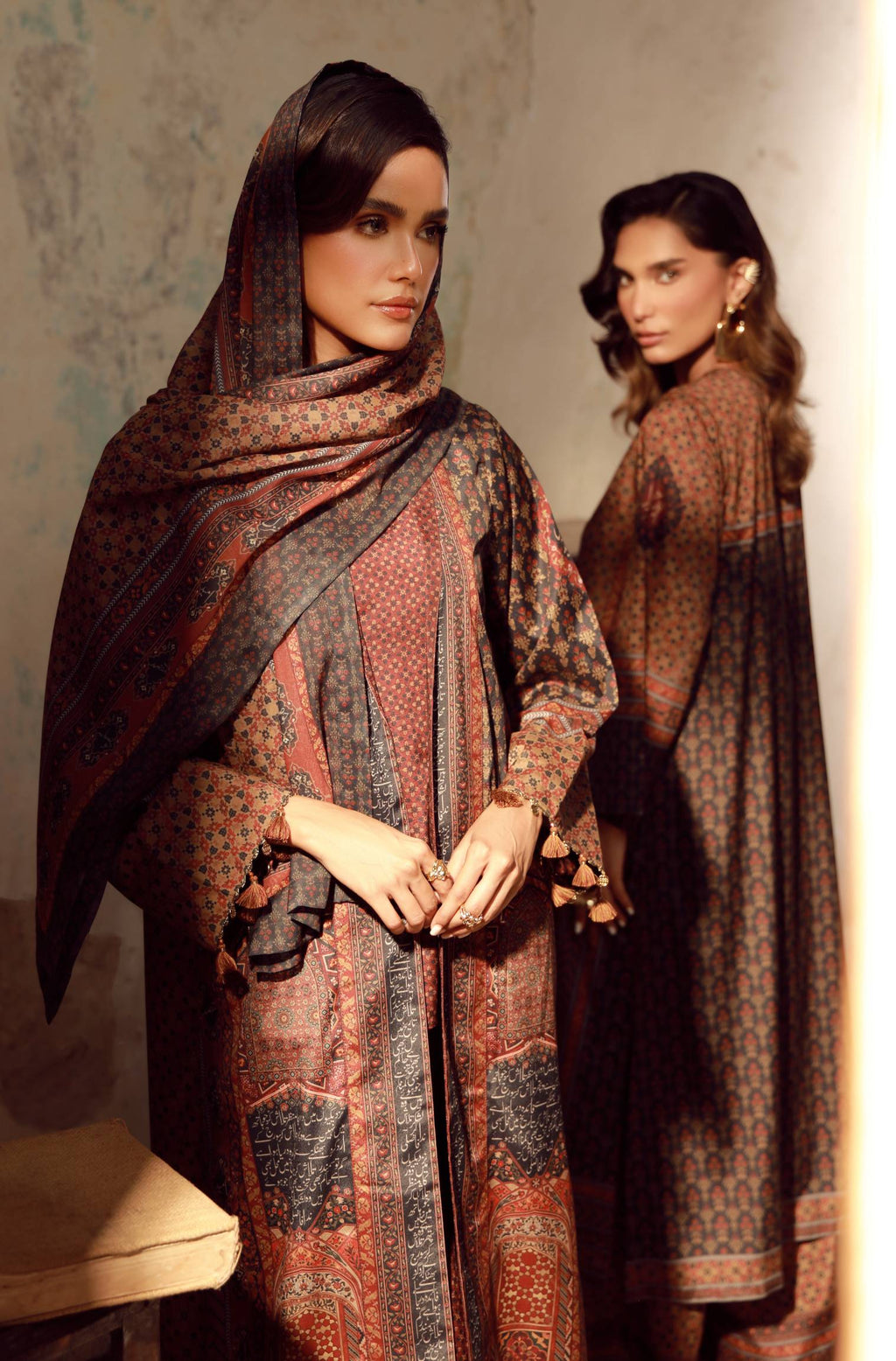 Manto Women's Brown Scarf with Urdu Calligraphy