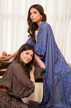 Shopmanto, wear manto, manto clothing brand, manto pakistan, ladies clothing brand, urdu calligraphy clothing, wear manto shrugs, ayra shrug blue and beige with urdu calligraphy, women shrugs with urdu calligraphy, women front open upper