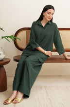 Shopmanto Women's Ready to Wear 2 Piece Matching Solid Emerald Green Co-Ord Set