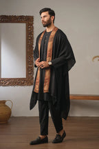 Manto's Unisex Black Acrylic Cape with Printed Borders