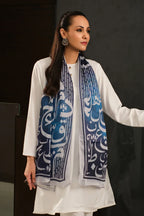 Manto Women's Blue Scarf with Urdu Calligraphy