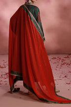 Manto Women's Ready to wear Deep Green Festive Wear 3 Piece Set with Urdu Calligraphy