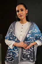 Manto Women's Blue Scarf with Urdu Calligraphy