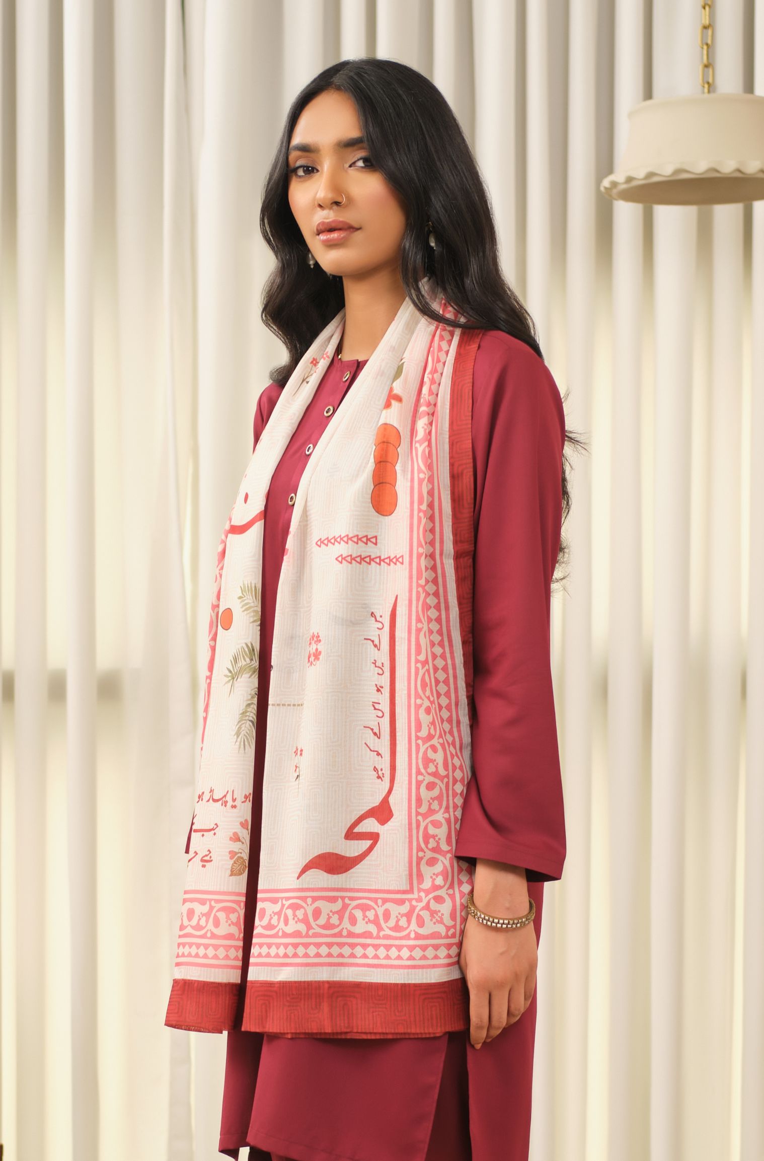 Manto Women's Hijab Friendly Printed Scarf with Urdu Calligraphy