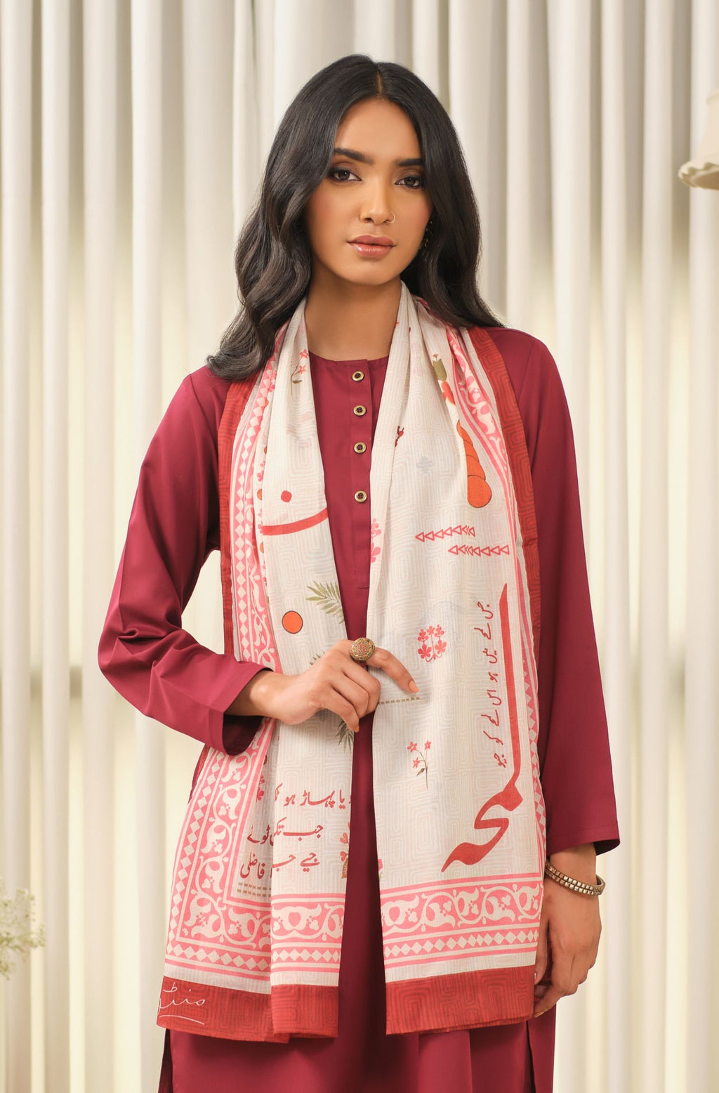Manto Women's Hijab Friendly Printed Scarf with Urdu Calligraphy