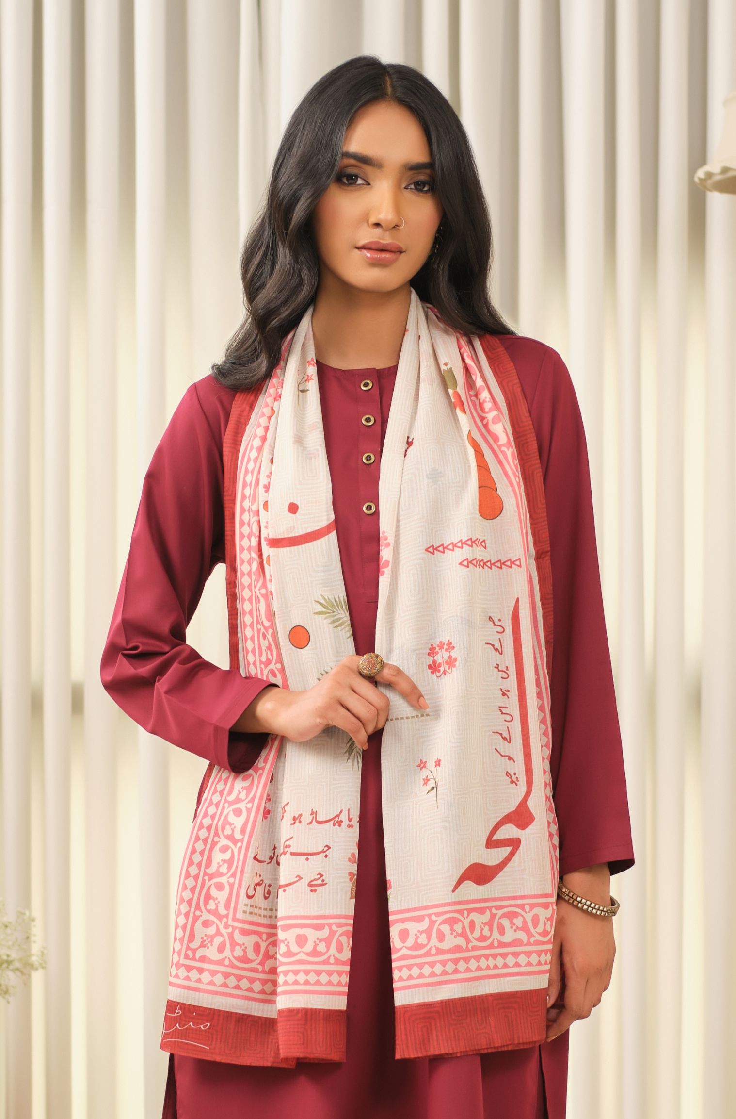 Manto Women's Hijab Friendly Printed Scarf with Urdu Calligraphy