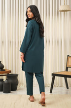Manto Women's Deep Teal 2 Piece Solid Co-Ord Set with Lucknow Style Collar