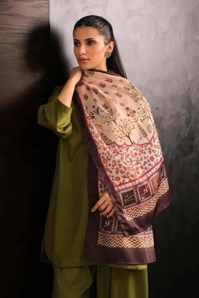 Manto Women's Crinkled Silk Ulfat Scarf Featuring Urdu Words