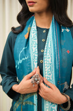 Manto Women's Blue Hijab Friendly Printed Scarf with Urdu Calligraphy