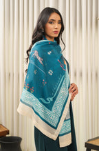 Manto Women's Blue Hijab Friendly Printed Scarf with Urdu Calligraphy