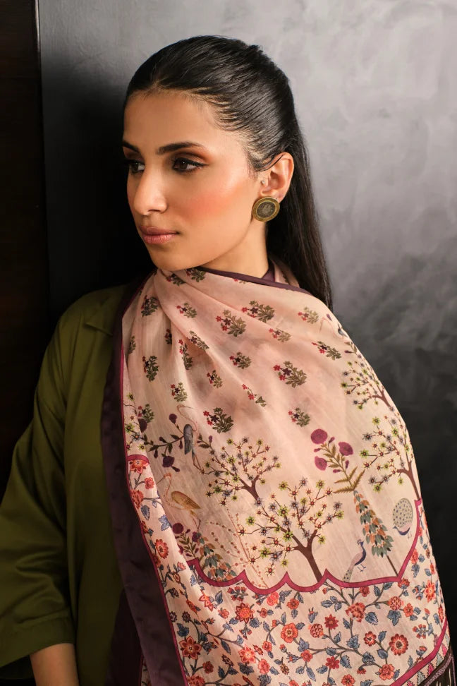 Manto Women's Crinkled Silk Ulfat Scarf Featuring Urdu Words