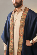 Manto's Unisex Blue Acrylic Cape with Printed Borders