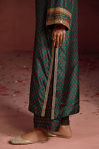 Manto Women's Ready to wear Deep Green Festive Wear 3 Piece Set with Urdu Calligraphy