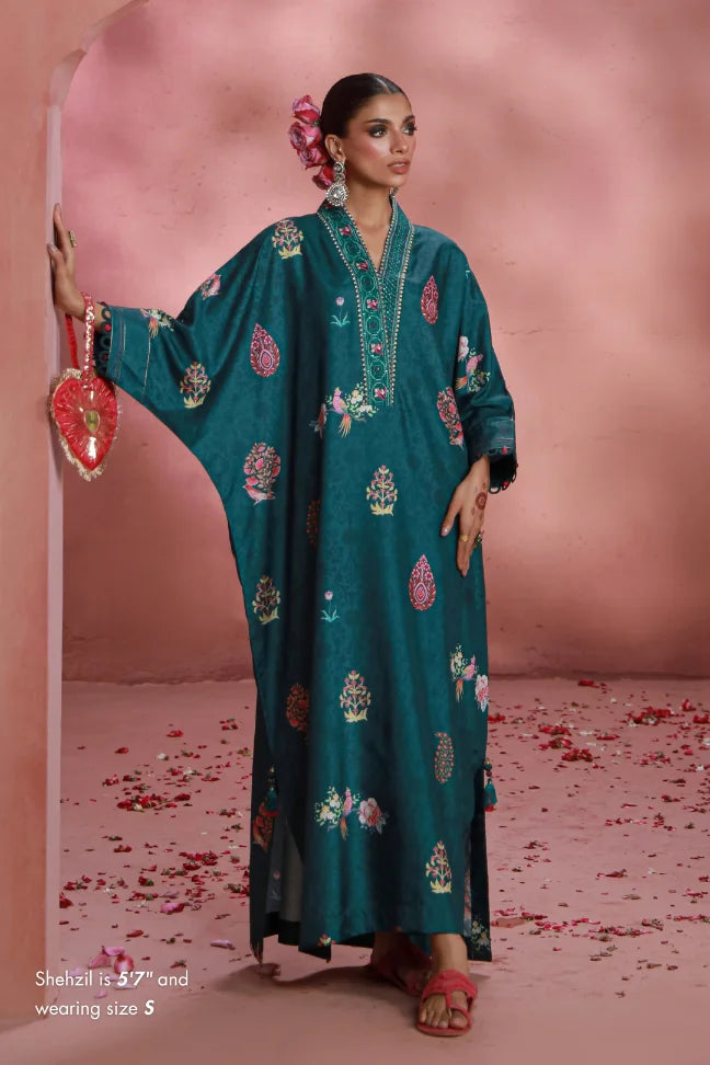 Manto Women's Ready to Wear Teal Kaftaan 2 Piece Set