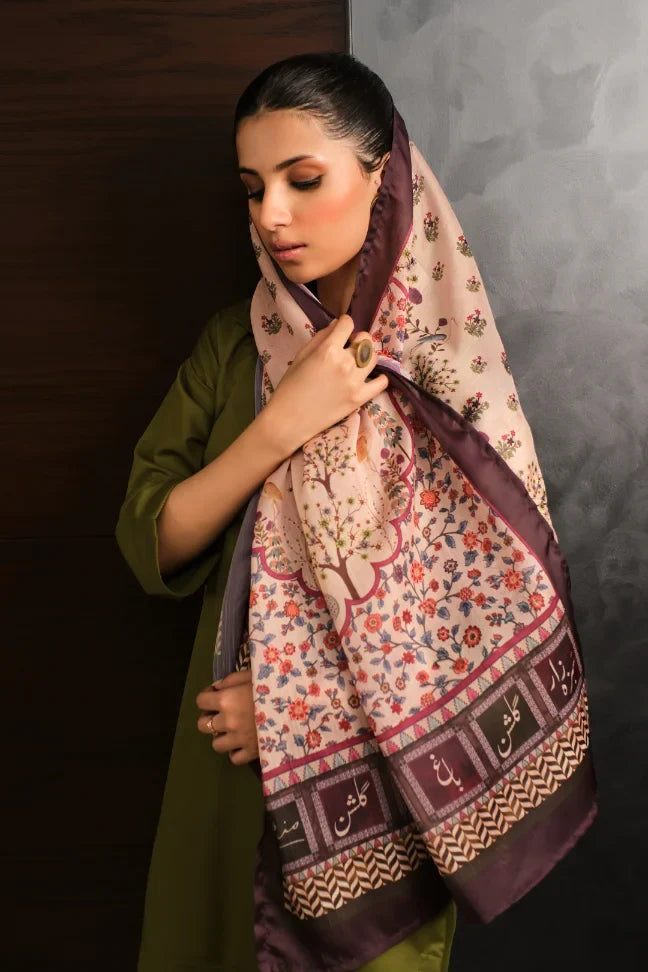 Manto Women's Crinkled Silk Ulfat Scarf Featuring Urdu Words