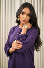 Manto Women's Deep Purple 2-Piece Lucknow Style Collar Solid Co-Ord Set