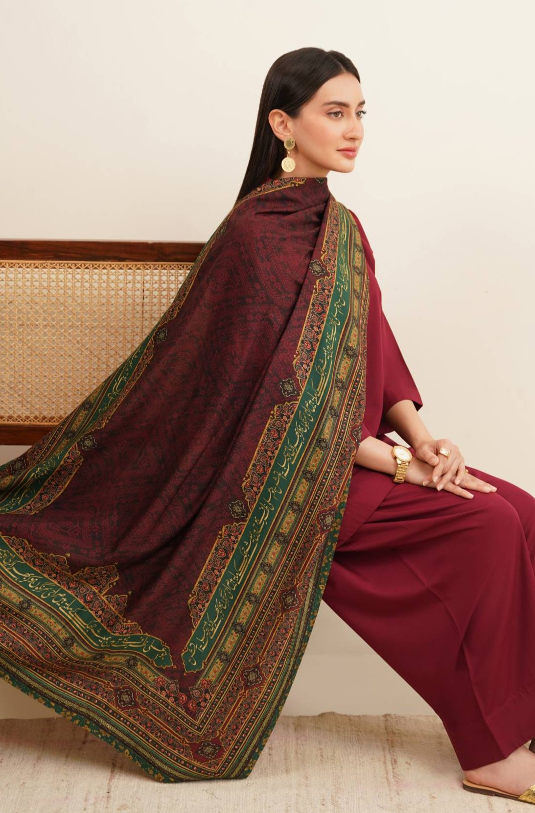 Manto Women's Stitched Zarf Cotton Silk Odhni with Urdu Calligraphy