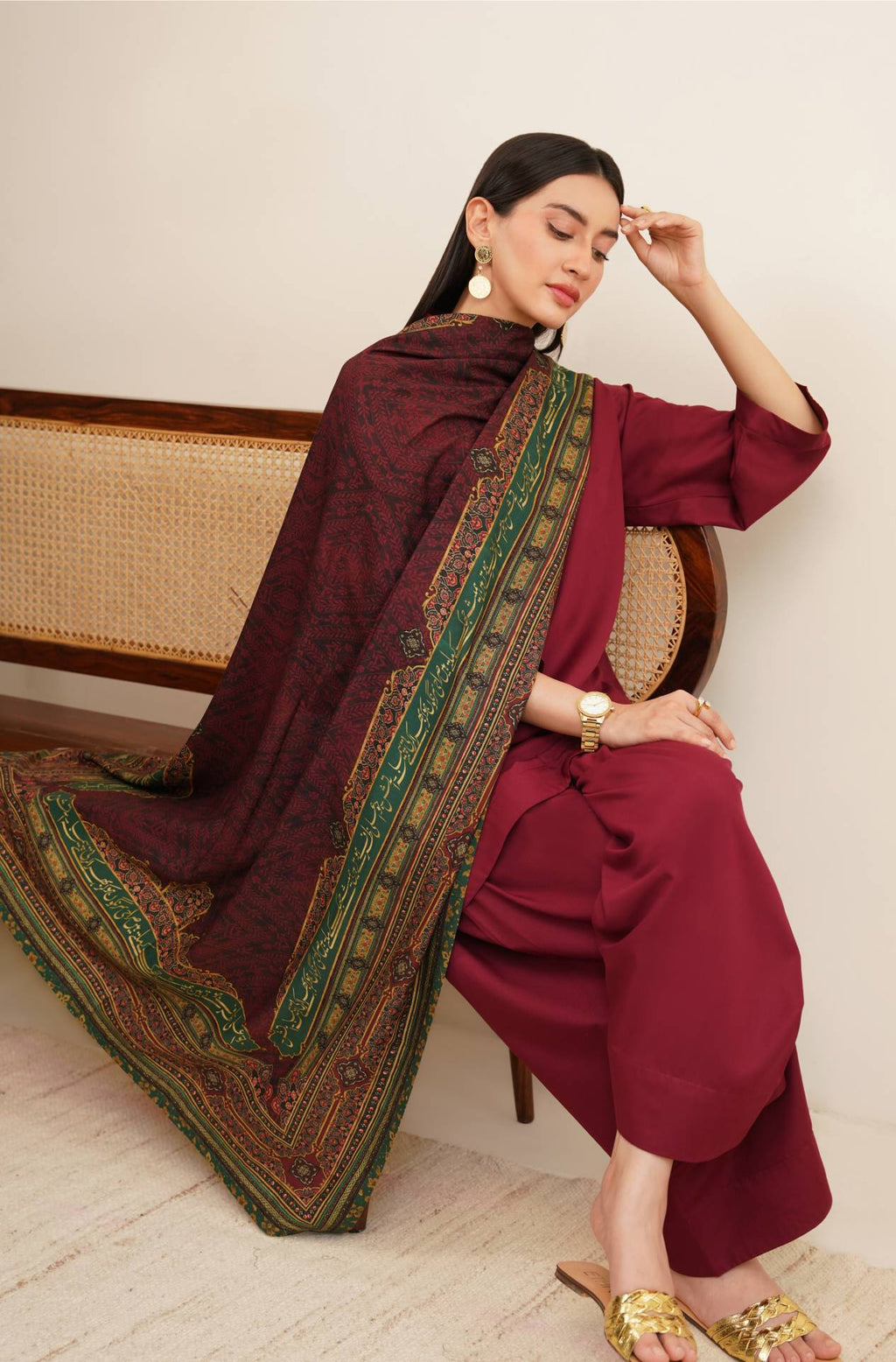 Manto Women's Stitched Zarf Cotton Silk Odhni with Urdu Calligraphy