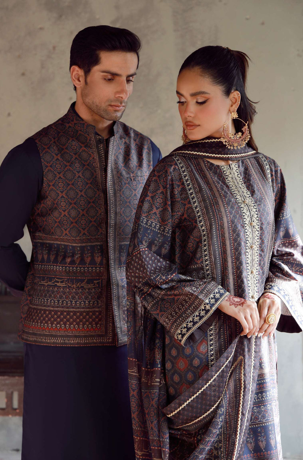 Manto Men's Blue Waistcoat with Urdu Calligraphy