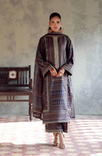 Manto Women's 3 Piece Raw Silk Blue Afreen Set with Zari Handwork and Urdu Calligraphy