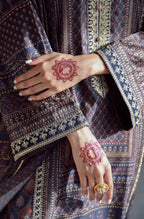 Manto Women's 3 Piece Raw Silk Blue Afreen Set with Zari Handwork and Urdu Calligraphy