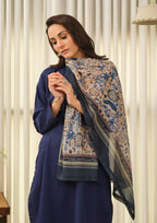 Manto Women's Blue Hijab Friendly Printed Scarf with Urdu Calligraphy