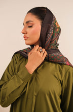 Manto Women's Olive Green 2 Piece Solid Co-Ord Set with Victorian Style Collar