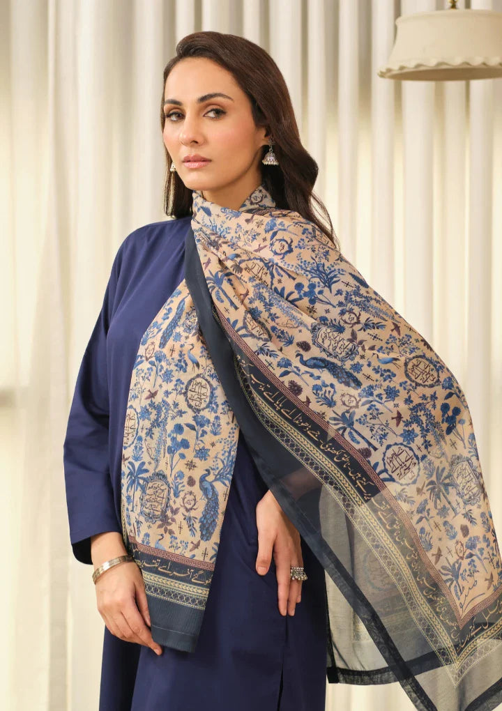 Manto Women's Blue Hijab Friendly Printed Scarf with Urdu Calligraphy
