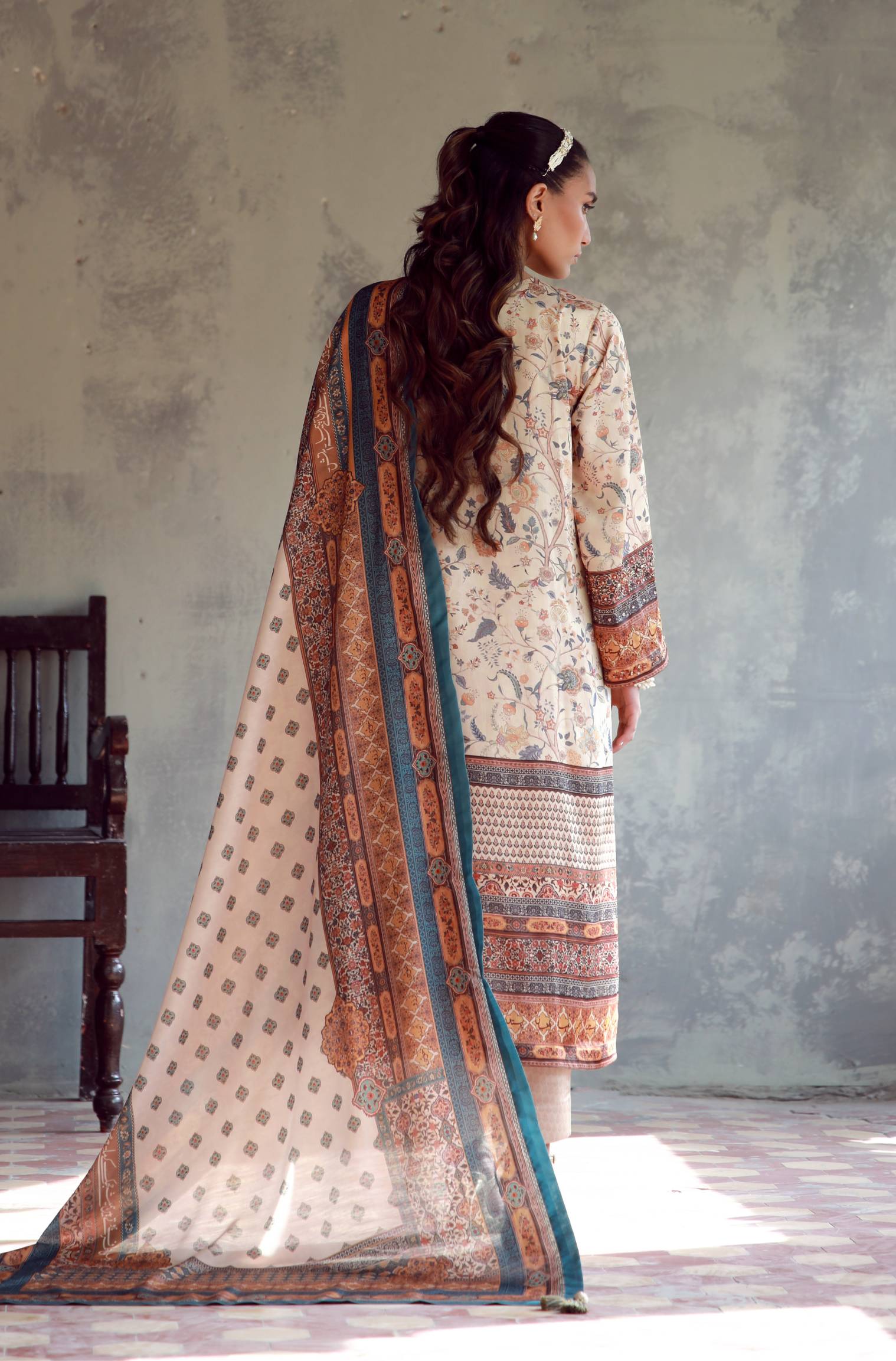 Manto Women's 3 Piece Charmeuse Silk Golden Zareena Set with Hand Embellishments and Urdu Calligraphy