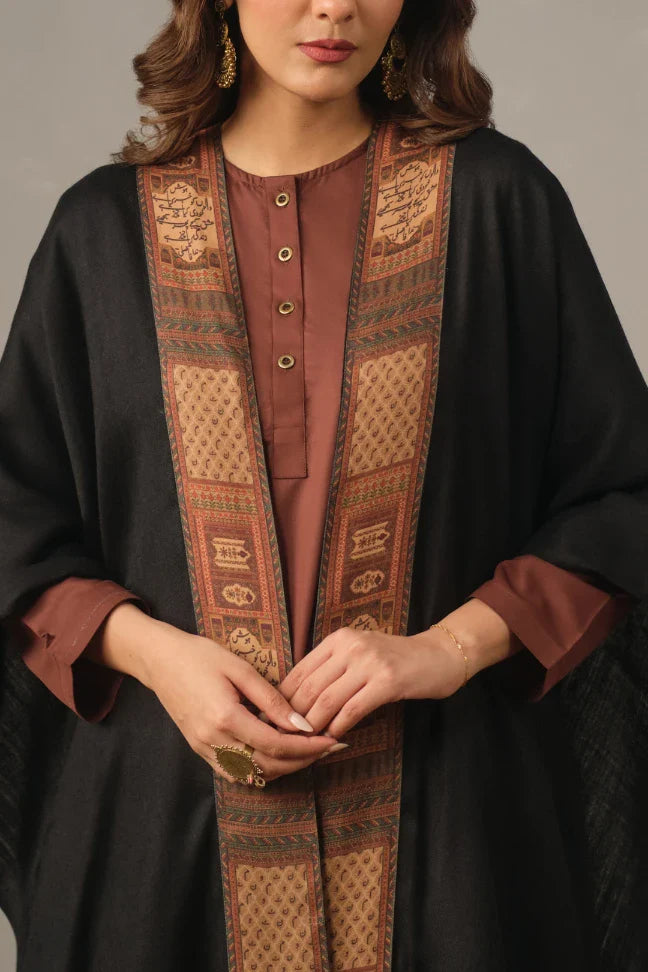 Manto's Unisex Black Acrylic Cape featuring Urdu Calligraphy printed on the border
