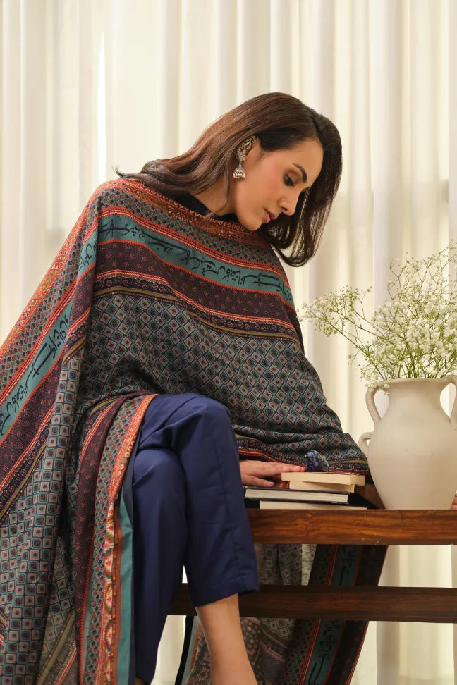 Manto Women's Accessories Blue Odhni with Urdu Calligraphy