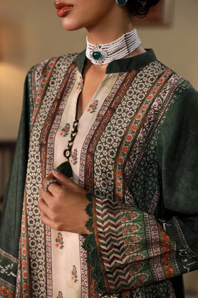 Traditional Green & White embroidered kurta with Urdu calligraphy