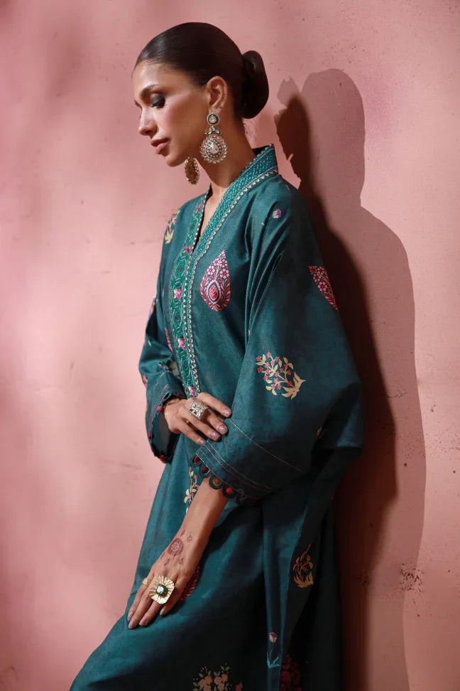 Manto Women's Ready to Wear Teal Kaftaan 2 Piece Set