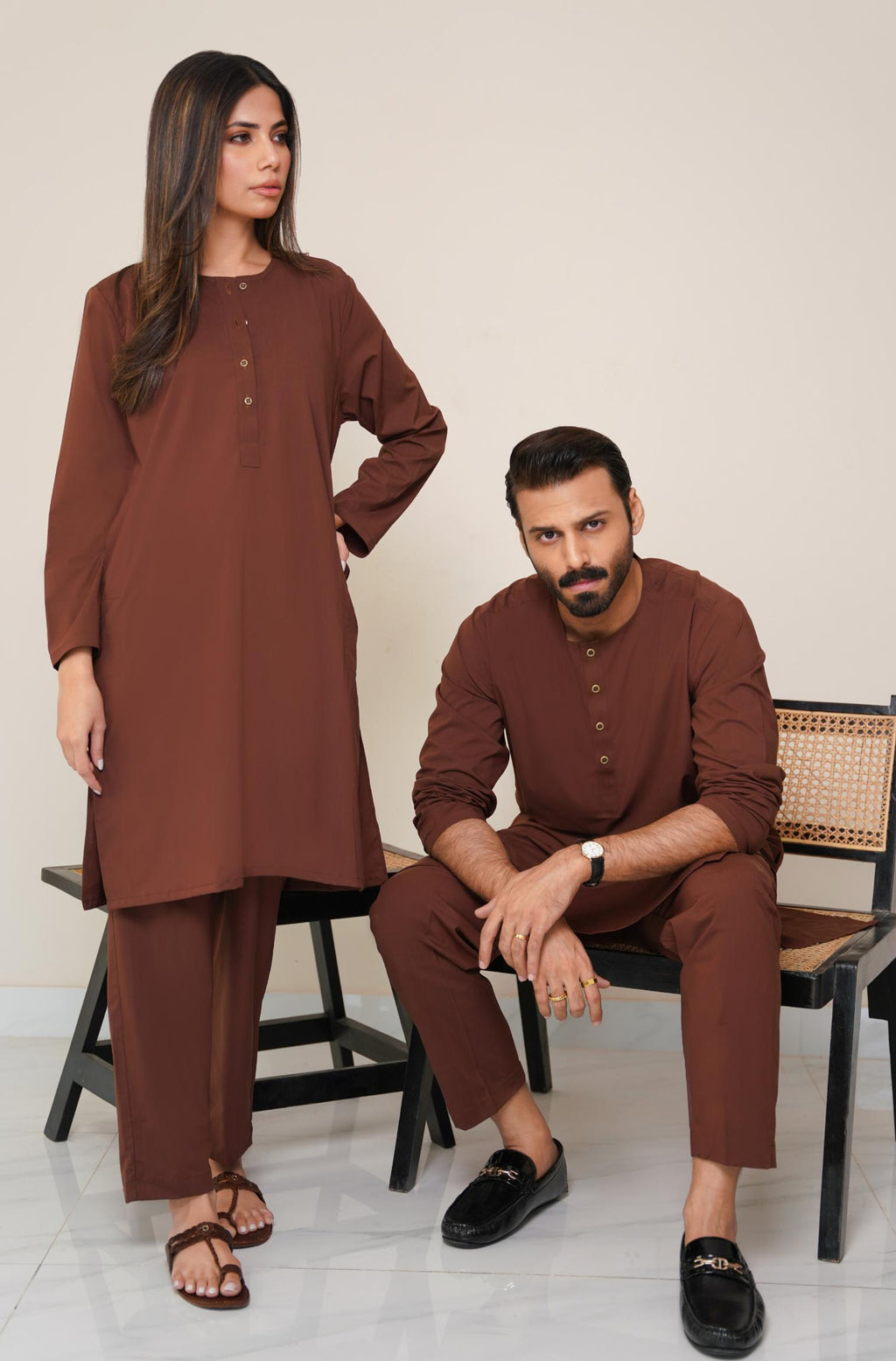 Shopmanto, wear manto, manto clothing brand, manto pakistan, ladies clothing brand, urdu calligraphy clothing, OG wearmanto women's collection wash n wear lucknow style 2 piece solid cocoa brown colour kurta and pajama, women 2 piece solid coord set