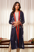 Shopmanto, wear manto, manto clothing brand, manto pakistan, ladies clothing brand, urdu calligraphy clothing, wear manto shades of dusk women front open upper cape sooraj shrug with urdu calligraphy