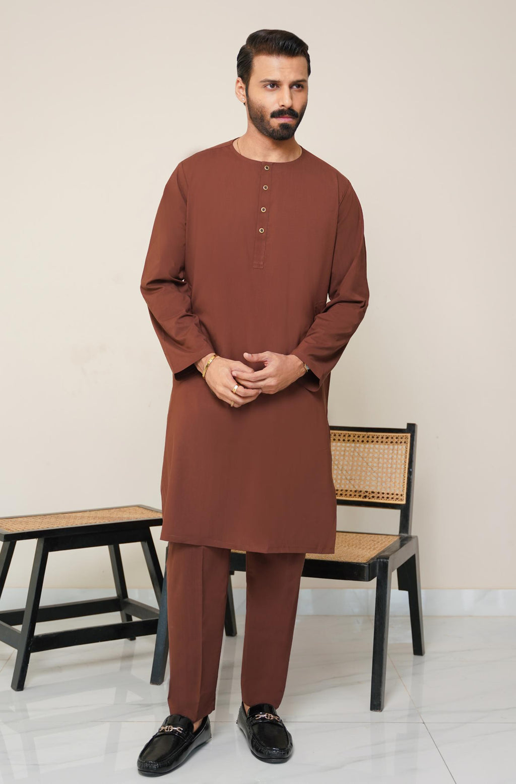 Shopmanto, wear manto, manto clothing brand, manto pakistan, ladies clothing brand, urdu calligraphy clothing, wear manto men's wear solid 2 piece cocoa brown lucknow kurta pajama, manto wash n wear lucknow kurta pajama