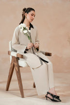 Manto Women's Ready to Wear Beige 2 Piece Matching Co-Ord Set with Embroidery