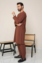 Shopmanto, wear manto, manto clothing brand, manto pakistan, ladies clothing brand, urdu calligraphy clothing, wear manto men's wear solid 2 piece cocoa brown lucknow kurta pajama, manto wash n wear lucknow kurta pajama